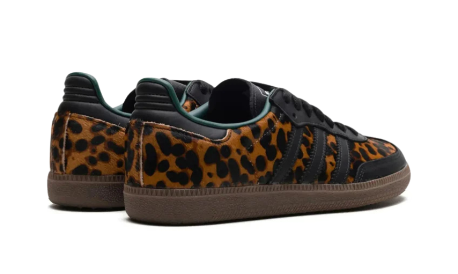detail view of the adidas samba black leopard