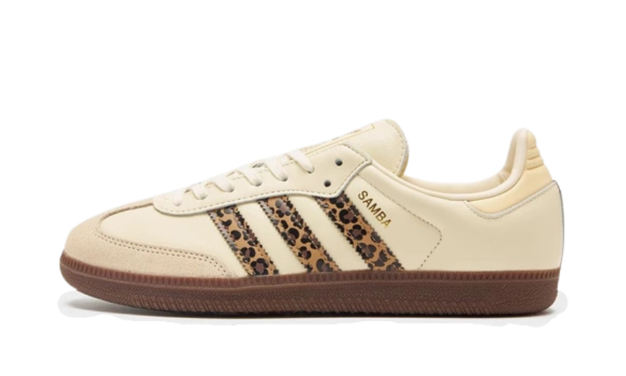 front view of the adidas samba leopard
