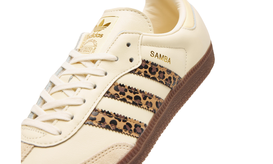 detail view of the adidas samba leopard