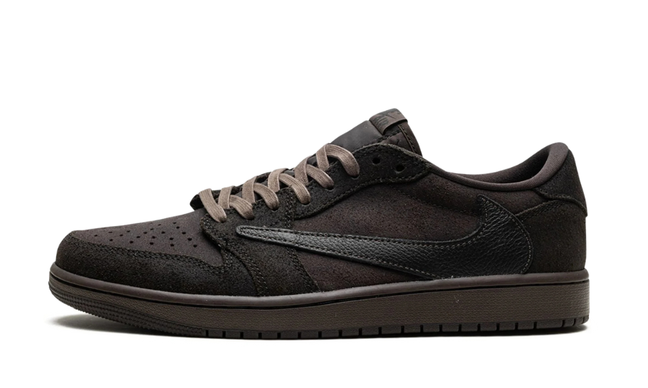 front view of the jordan 1 low travis scott brown