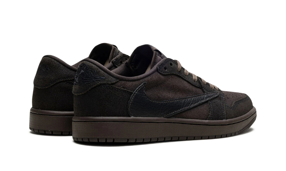 back view of the jordan 1 low travis scott brown