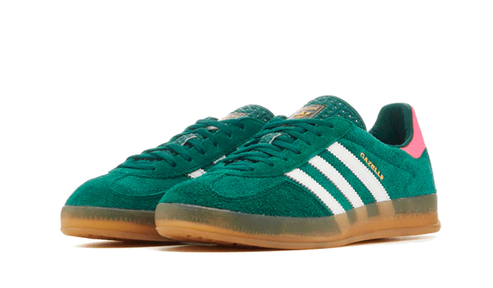 adidas gazelle indoor collegiate green lucid pink detail side