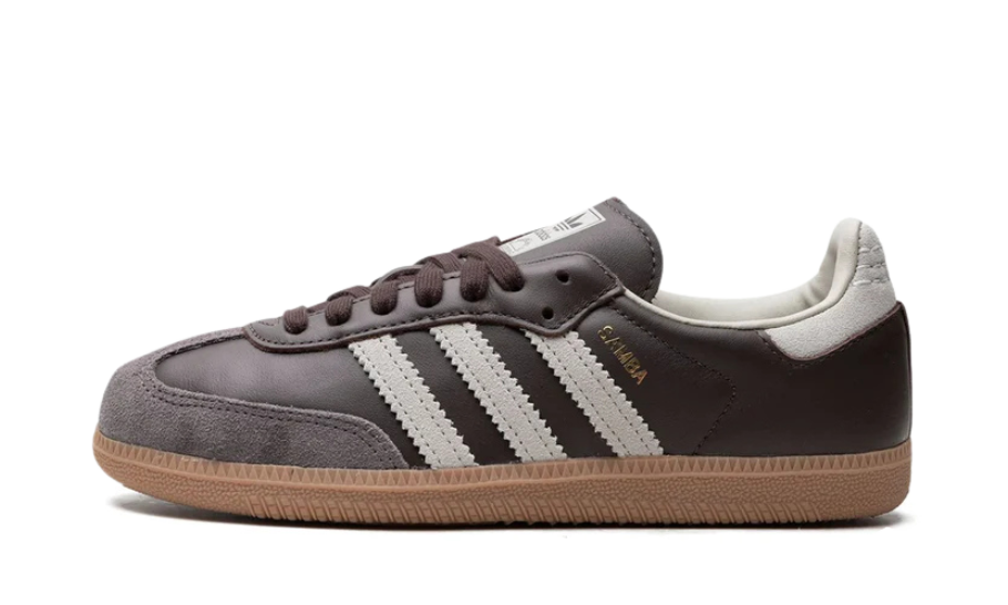 front view of the adidas samba brown putty