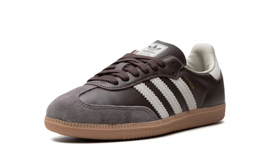 detail view of the adidas samba brown putty