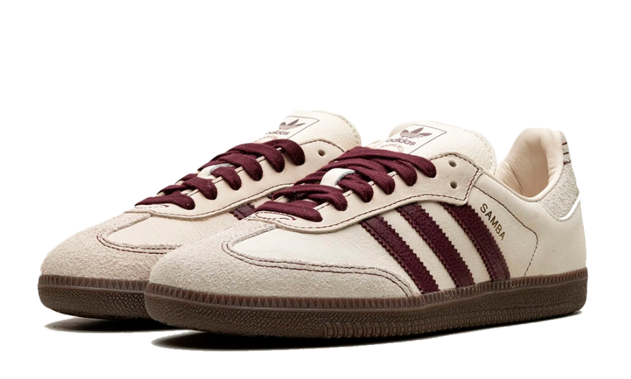 detail view of adidas samba wonder white maroon