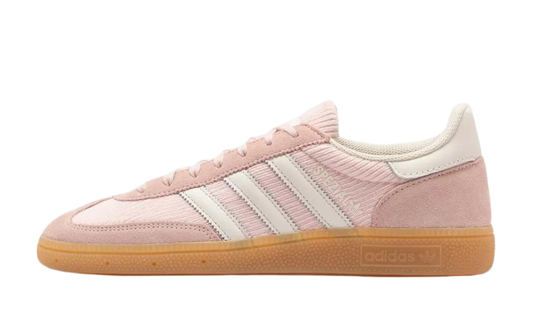 front view of pink adidas spezials