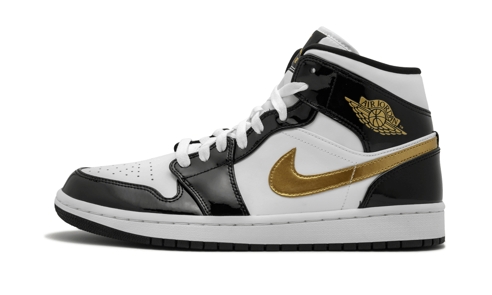 Air Jordan 1 Mid SE Black Gold Patent Leather